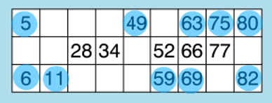90 ball bingo card - 2 lines B