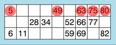 90 ball bingo card - first line