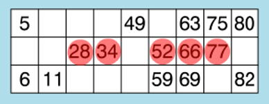 90 ball bingo card - second line