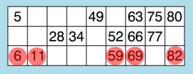 90 ball bingo card - third line